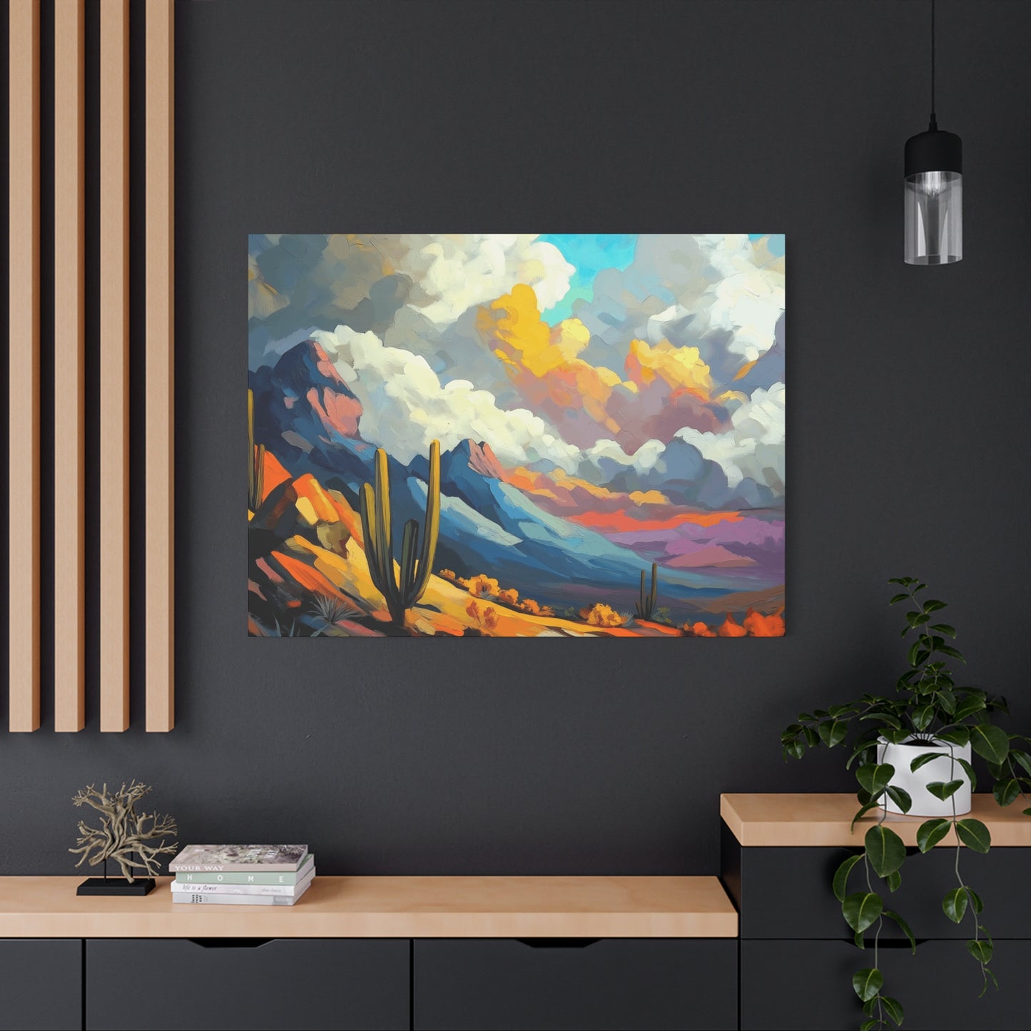 Vibrant Landscape Canvas Art - Cactus and Mountains Decor