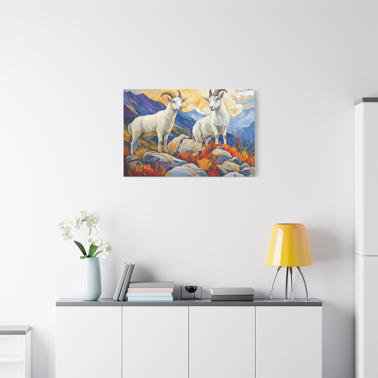 Mountain Goat Art Canvas Print - Vibrant Wildlife Decor for Nature Lovers