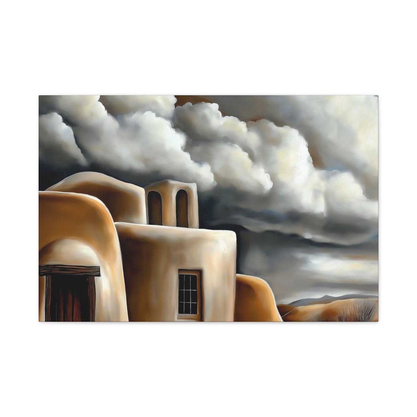 Canvas Print - Storm clouds over Taos Church