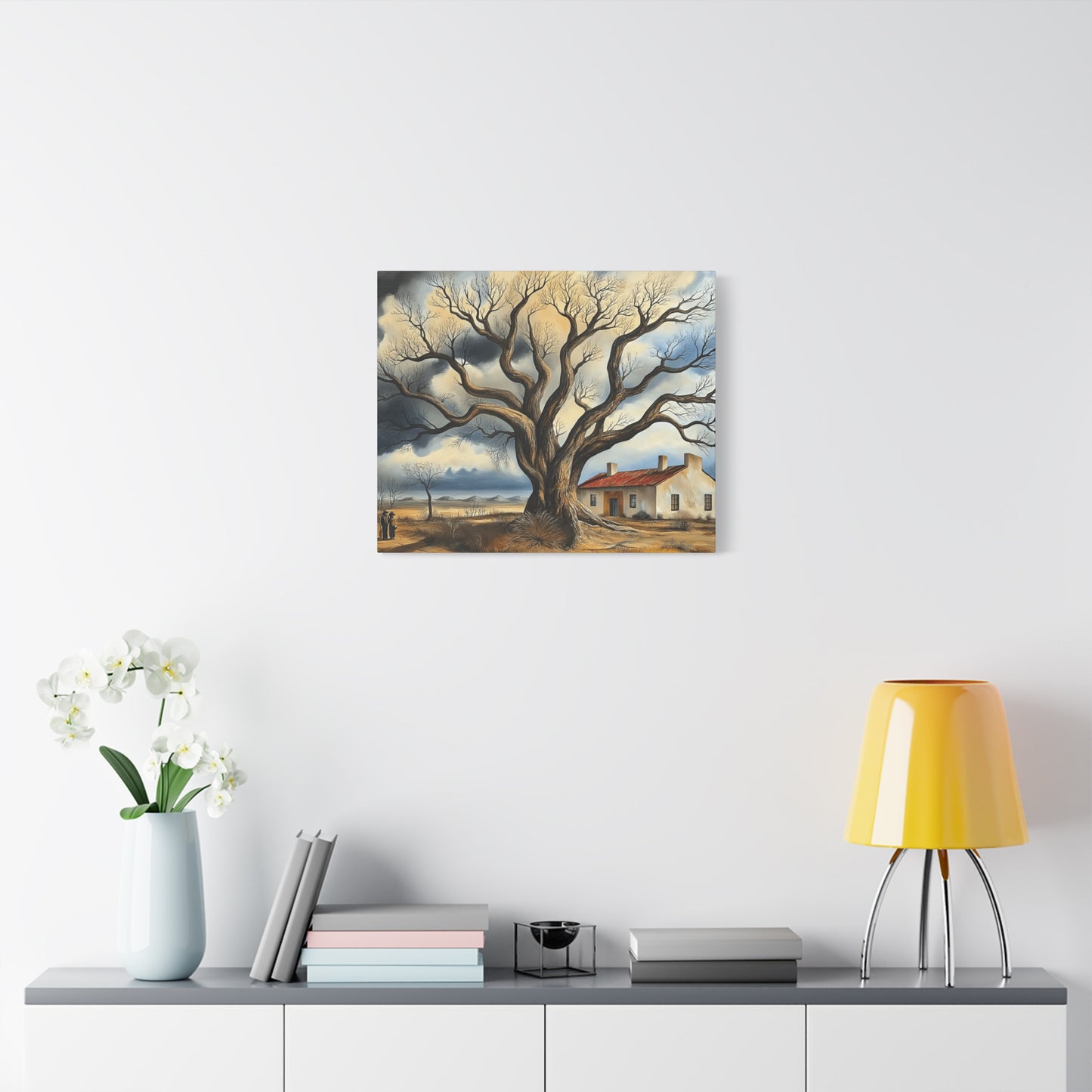 Rustic Landscape Wall Art - Clovis Tree and House Canvas Print