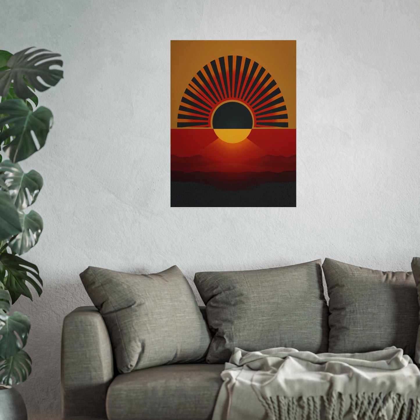 Sunrise Horizon Giclee Fine Art Poster — Retro Geometric Sunset Wall Art