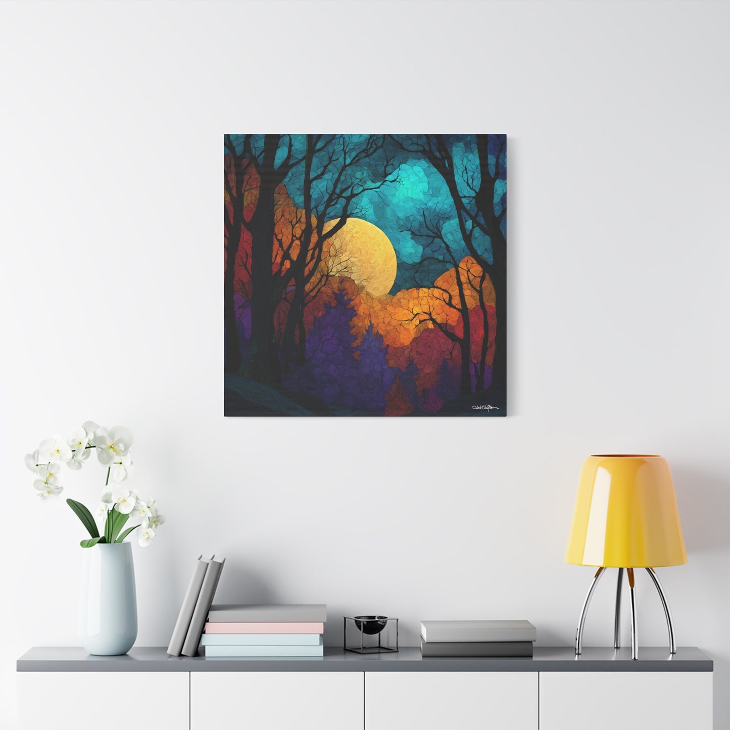 Autumn Moonlit Forest Canvas Print — Matte Stretched Wall Art