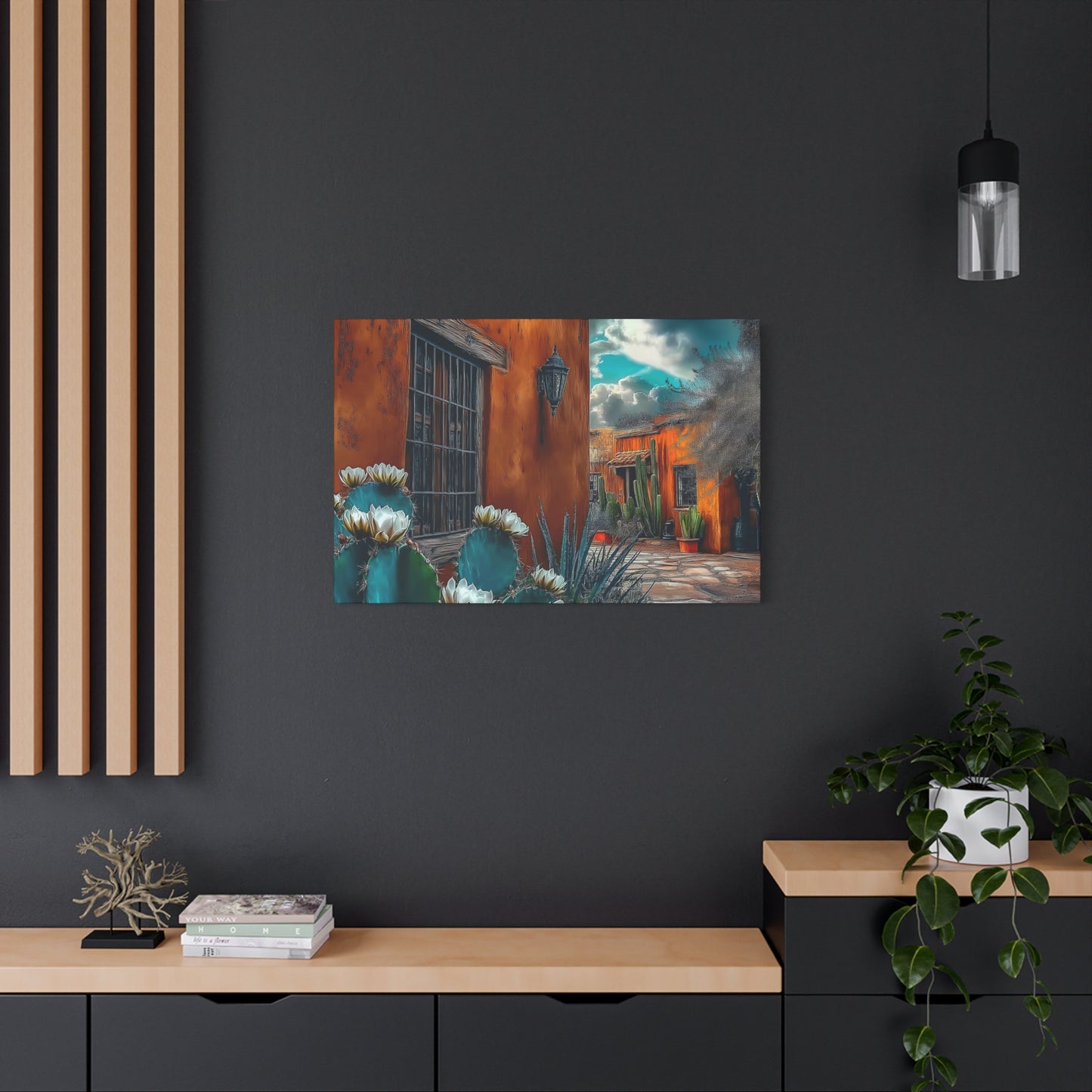 Canvas Print - NM Pueblo Casa with Cactus