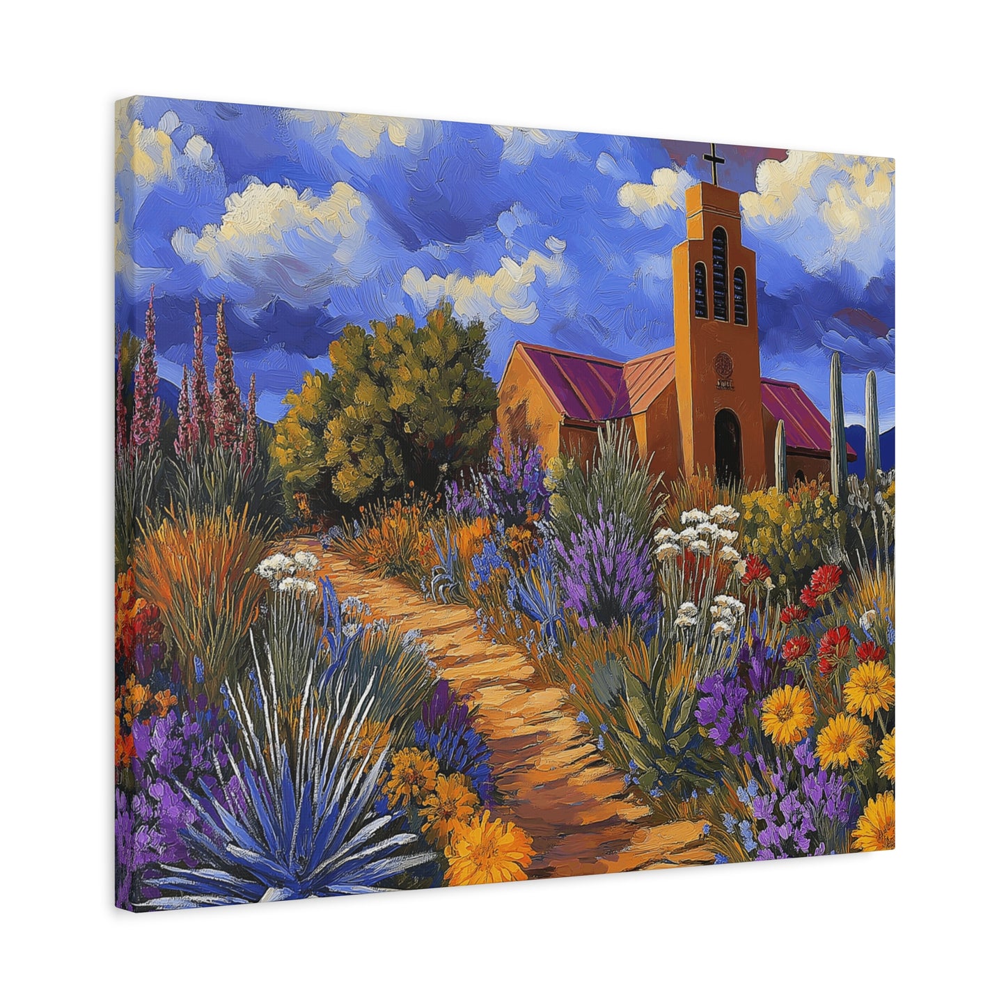 Southwest Church with Colorful Abundant Landscape