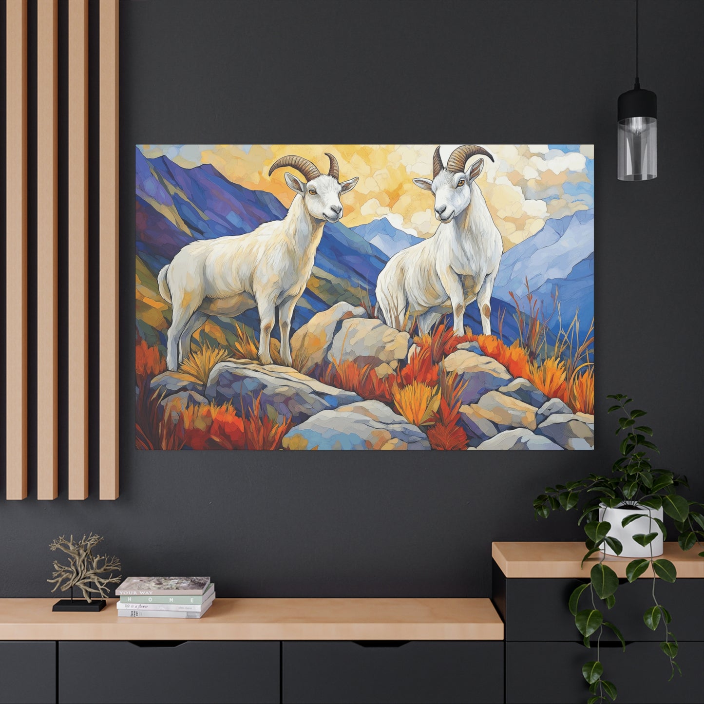 Mountain Goat Art Canvas Print - Vibrant Wildlife Decor for Nature Lovers