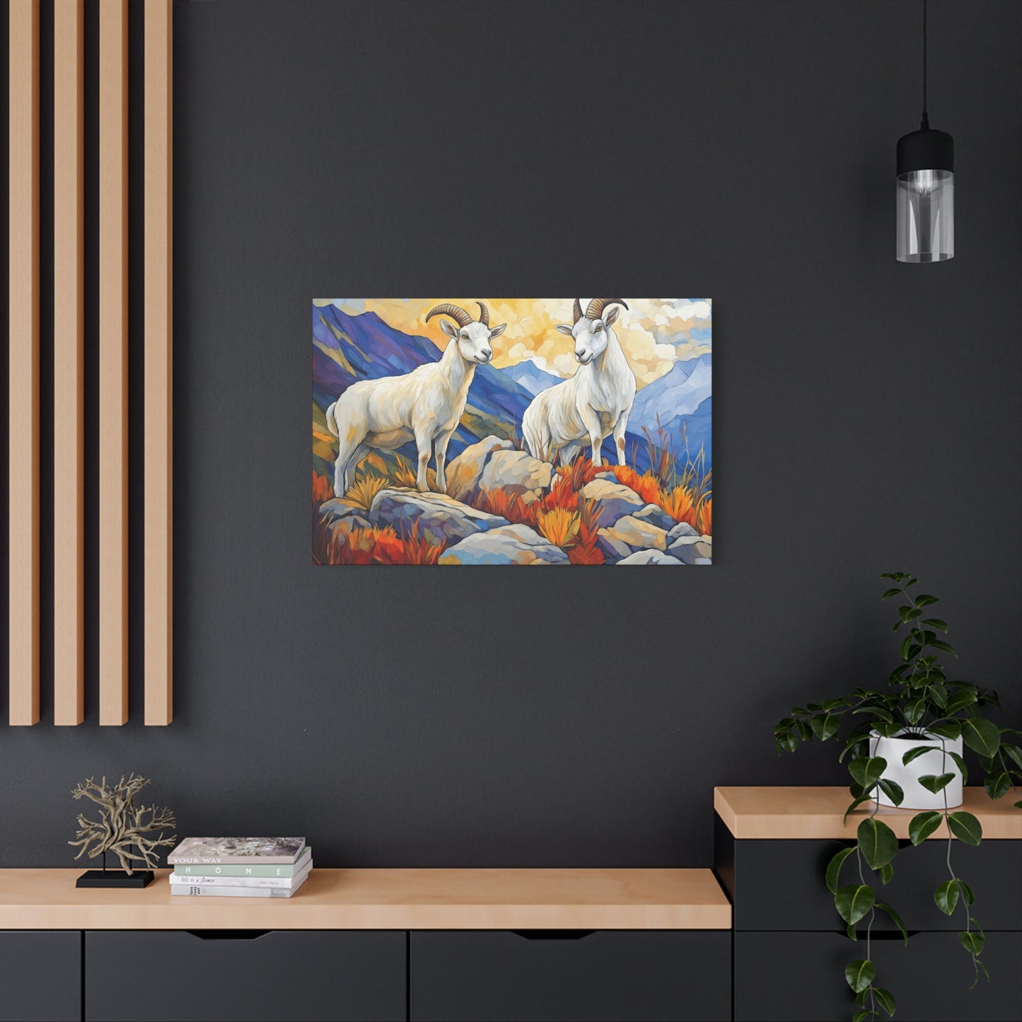 Mountain Goat Art Canvas Print - Vibrant Wildlife Decor for Nature Lovers