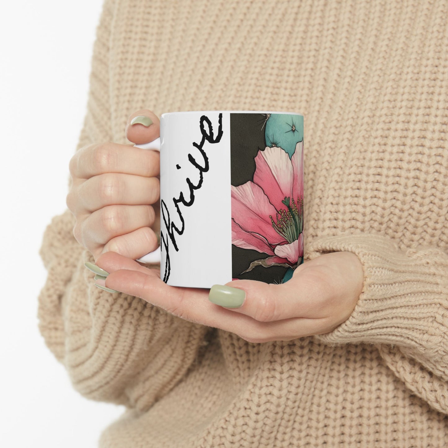 Floral Cactus Ceramic Mug -THRIVE