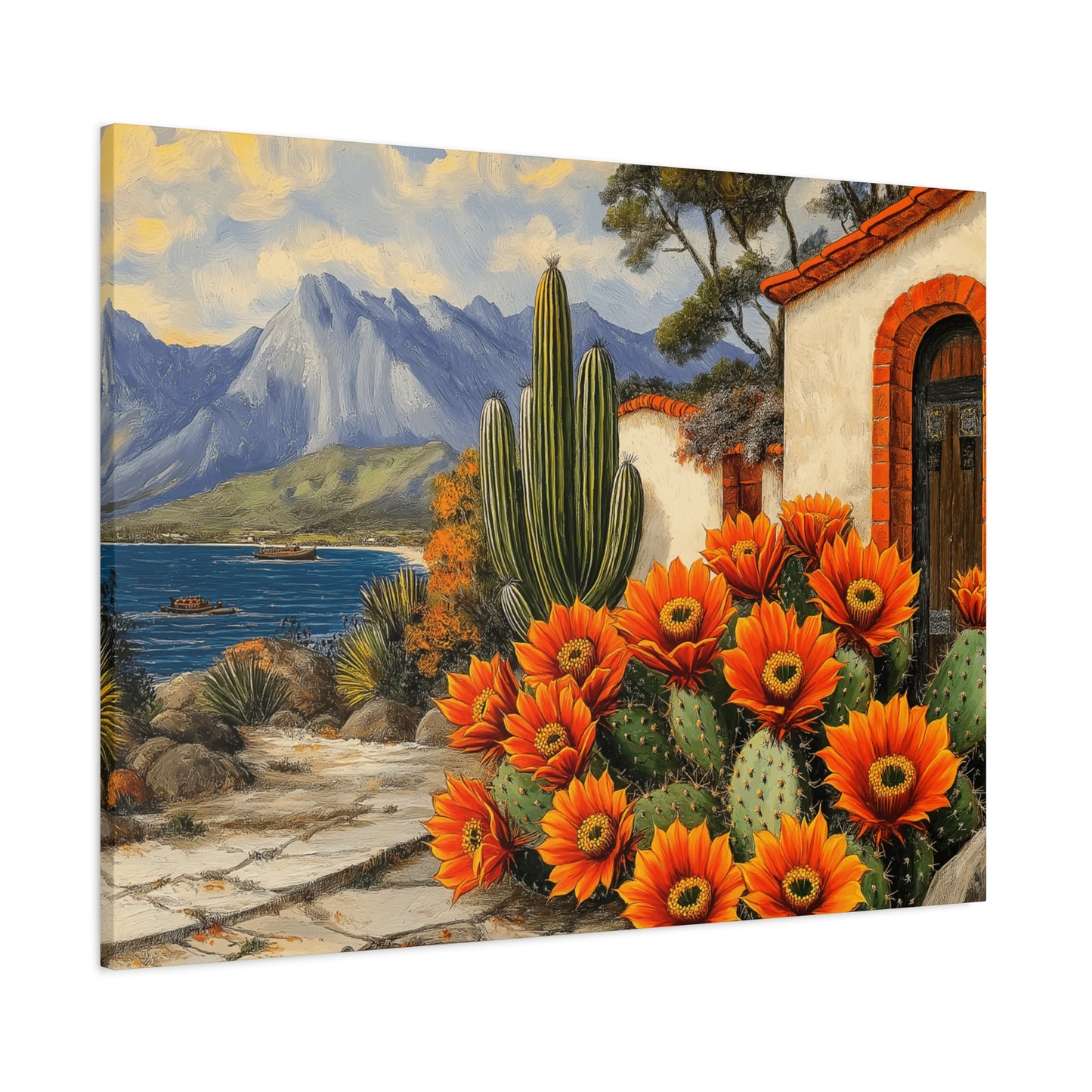 Vibrant Cactus Landscape Canvas Art - 1.25" Stretched Matte Print