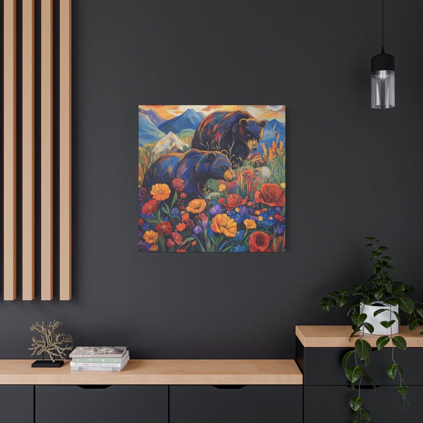 Bear & Floral Matte Canvas Art -