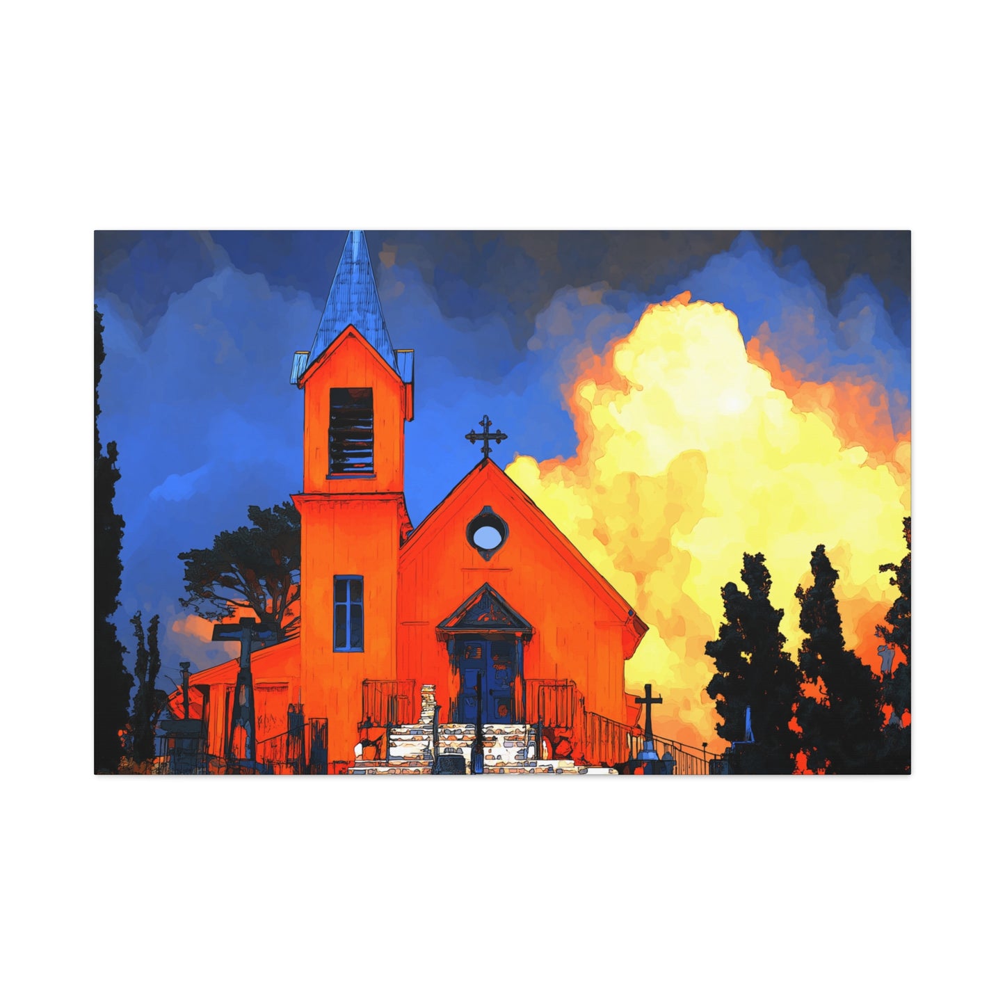 Canvas Print - Red Church & Yellow Clouds
