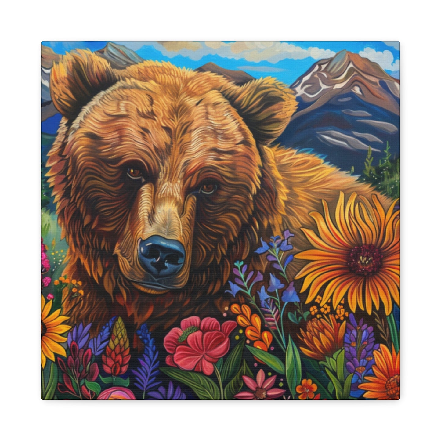 Canvas Print - Brown Bear with Wildflowers