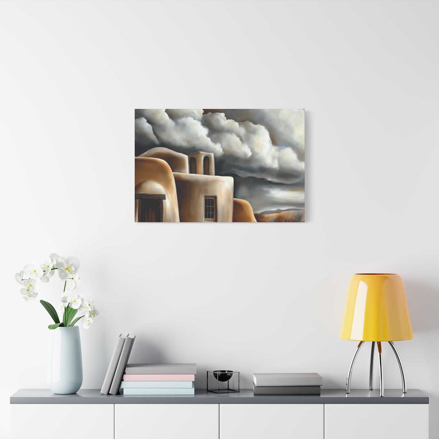 Canvas Print - Storm clouds over Taos Church