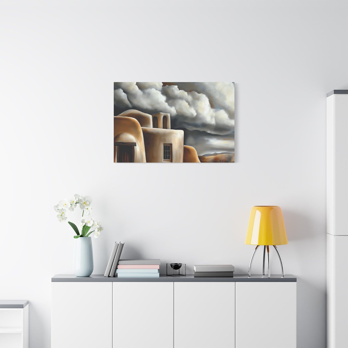 Canvas Print - Storm clouds over Taos Church