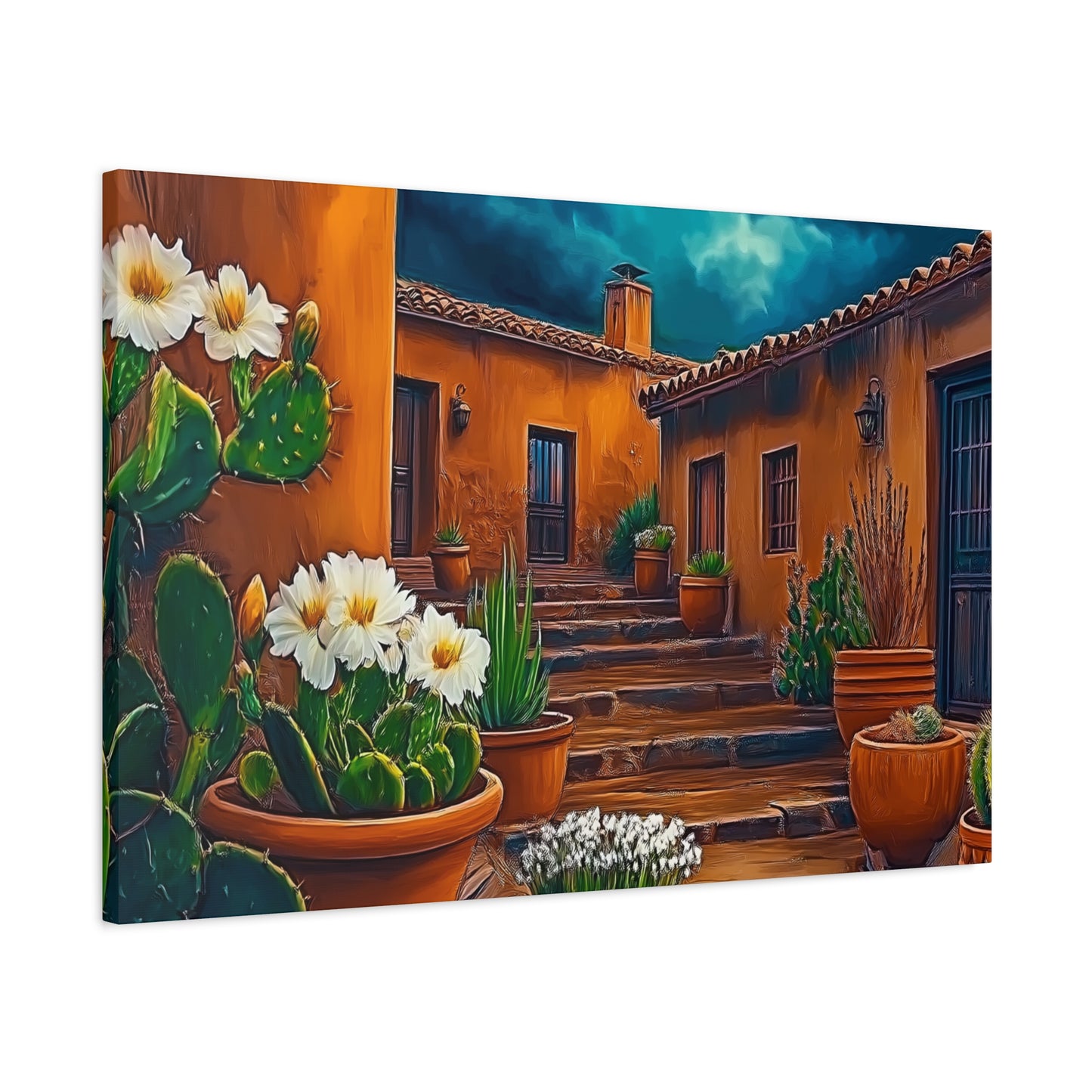 Canvas Print - NM Pueblo Cacti White Flower