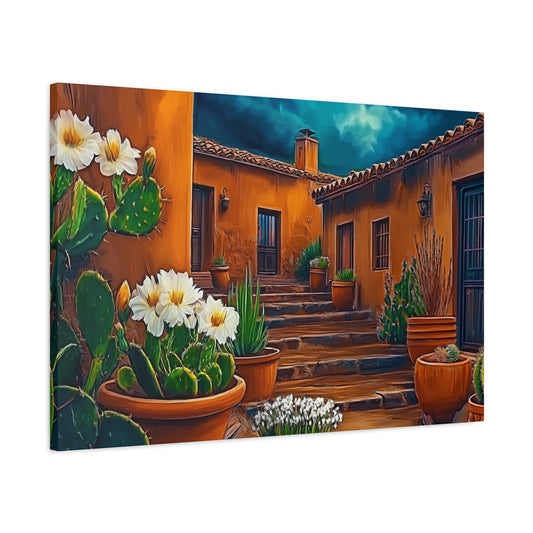 Canvas Print - NM Pueblo Cacti White Flower