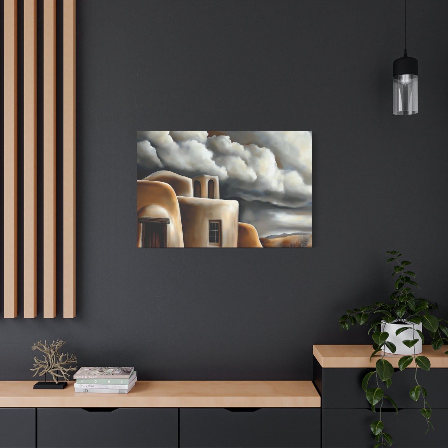 Canvas Print - Storm clouds over Taos Church
