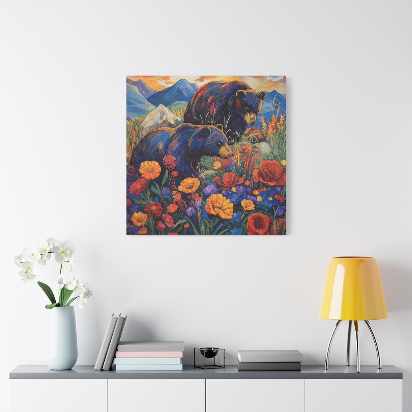 Bear & Floral Matte Canvas Art -