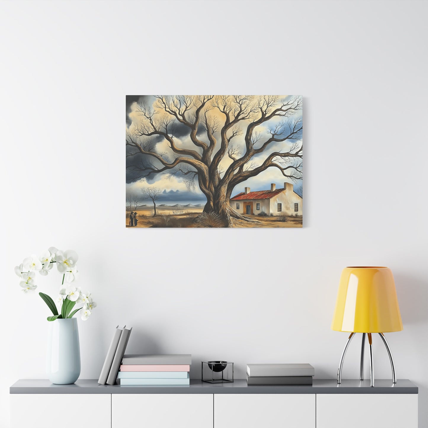Rustic Landscape Wall Art - Clovis Tree and House Canvas Print
