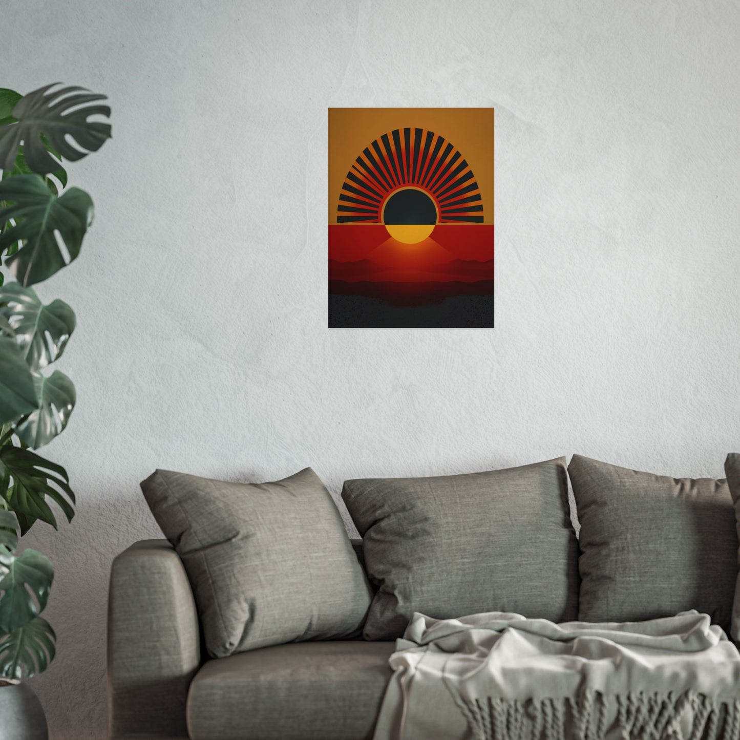 Sunrise Horizon Giclee Fine Art Poster — Retro Geometric Sunset Wall Art