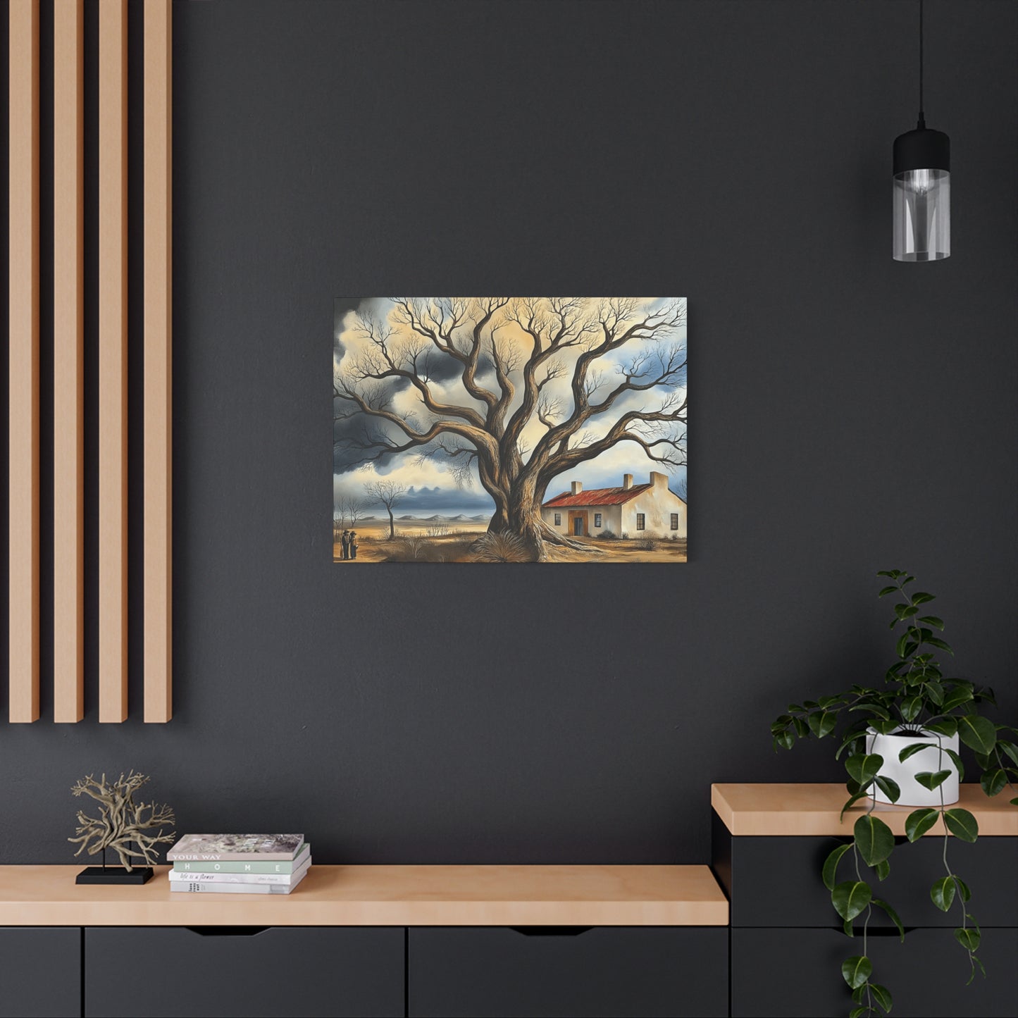 Rustic Landscape Wall Art - Clovis Tree and House Canvas Print