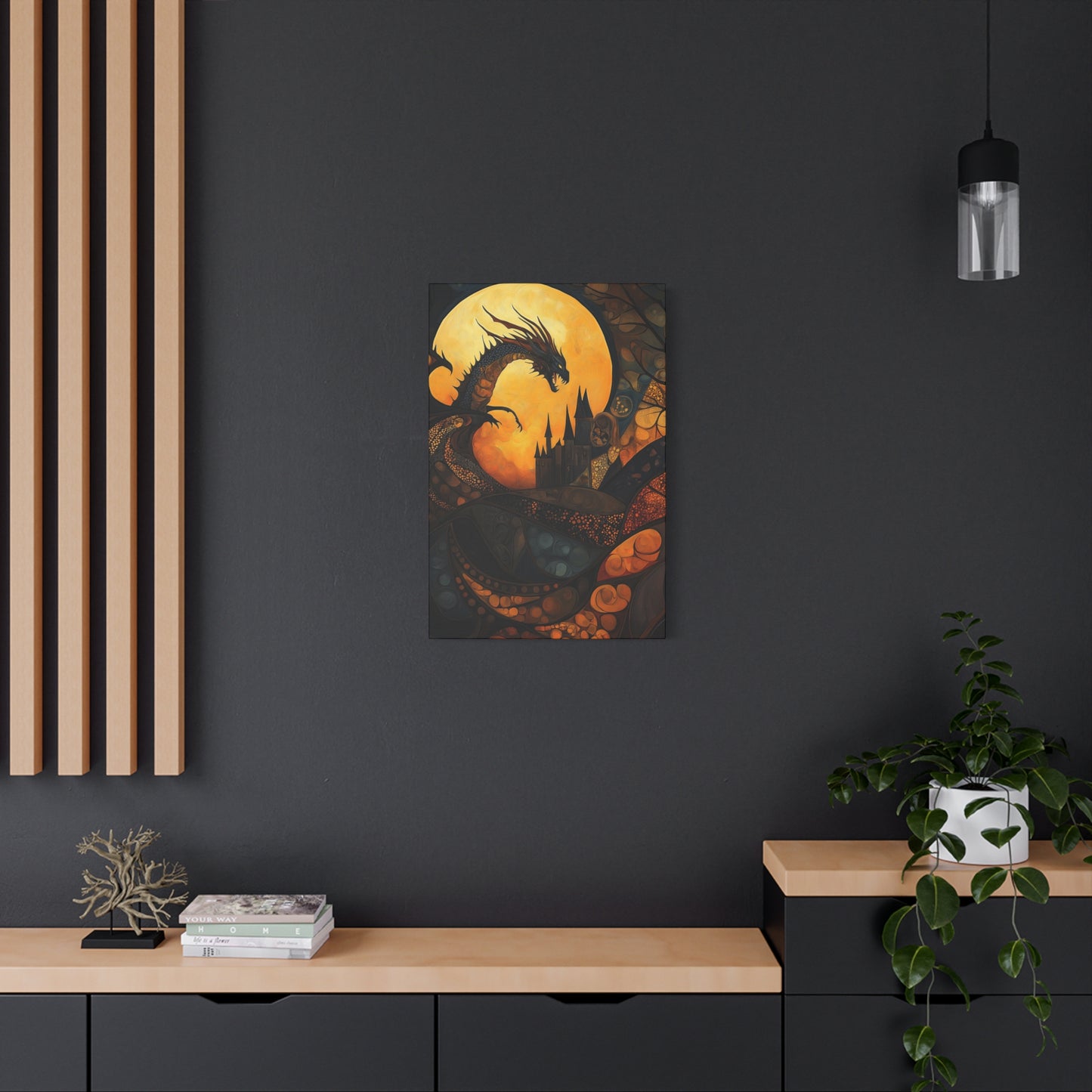 Fantasy Dragon Canvas Wall Art – Majestic Castle & Midnight Sky