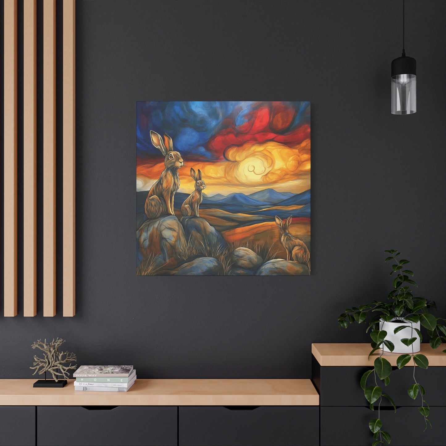 Sunset Hare Canvas Wall Art | Vibrant Nature Decor for Animal Lovers