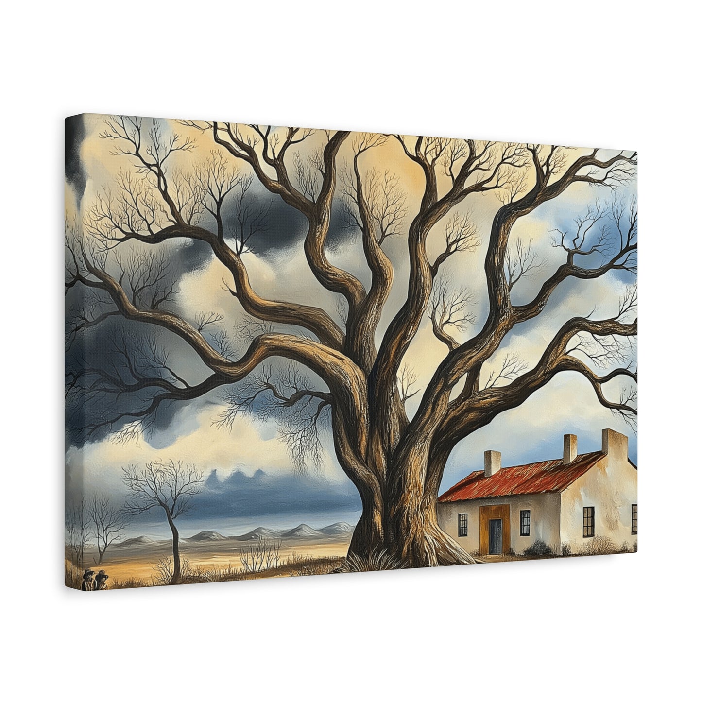 Rustic Landscape Wall Art - Clovis Tree and House Canvas Print