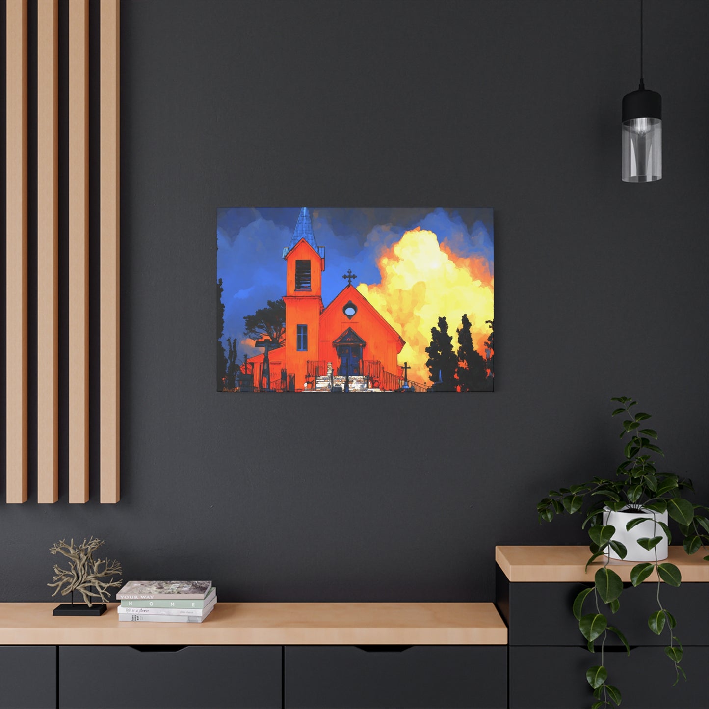 Canvas Print - Red Church & Yellow Clouds