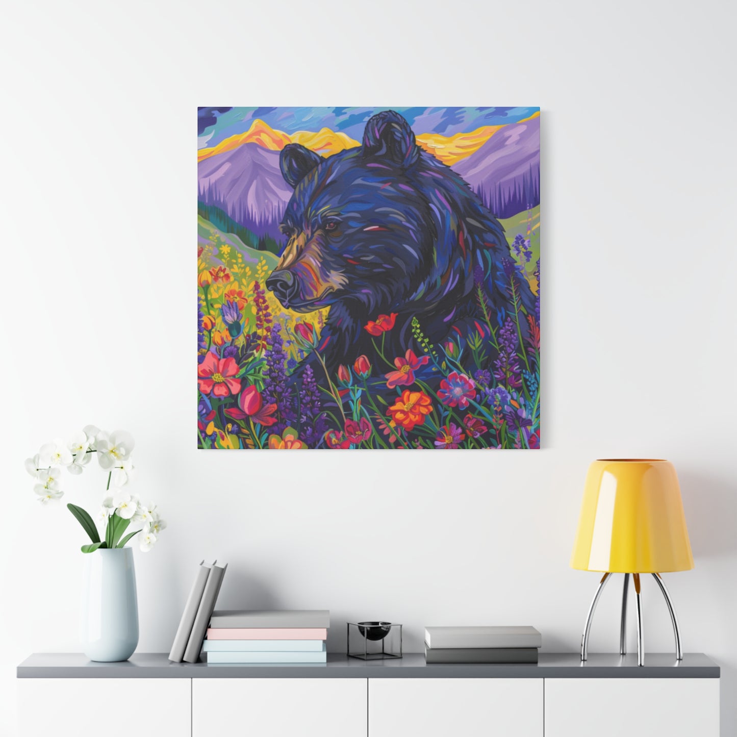 Vibrant Black Bear Canvas Wall Art