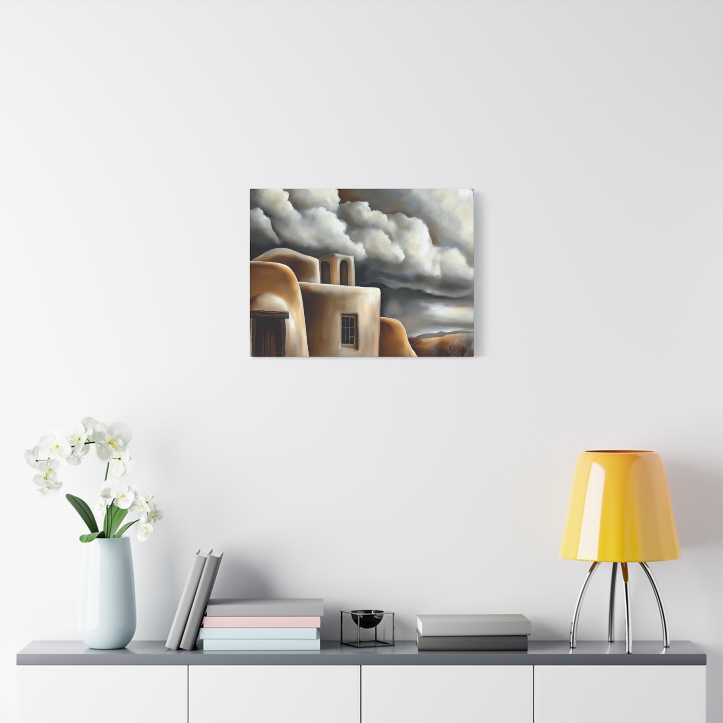 Canvas Print - Storm clouds over Taos Church
