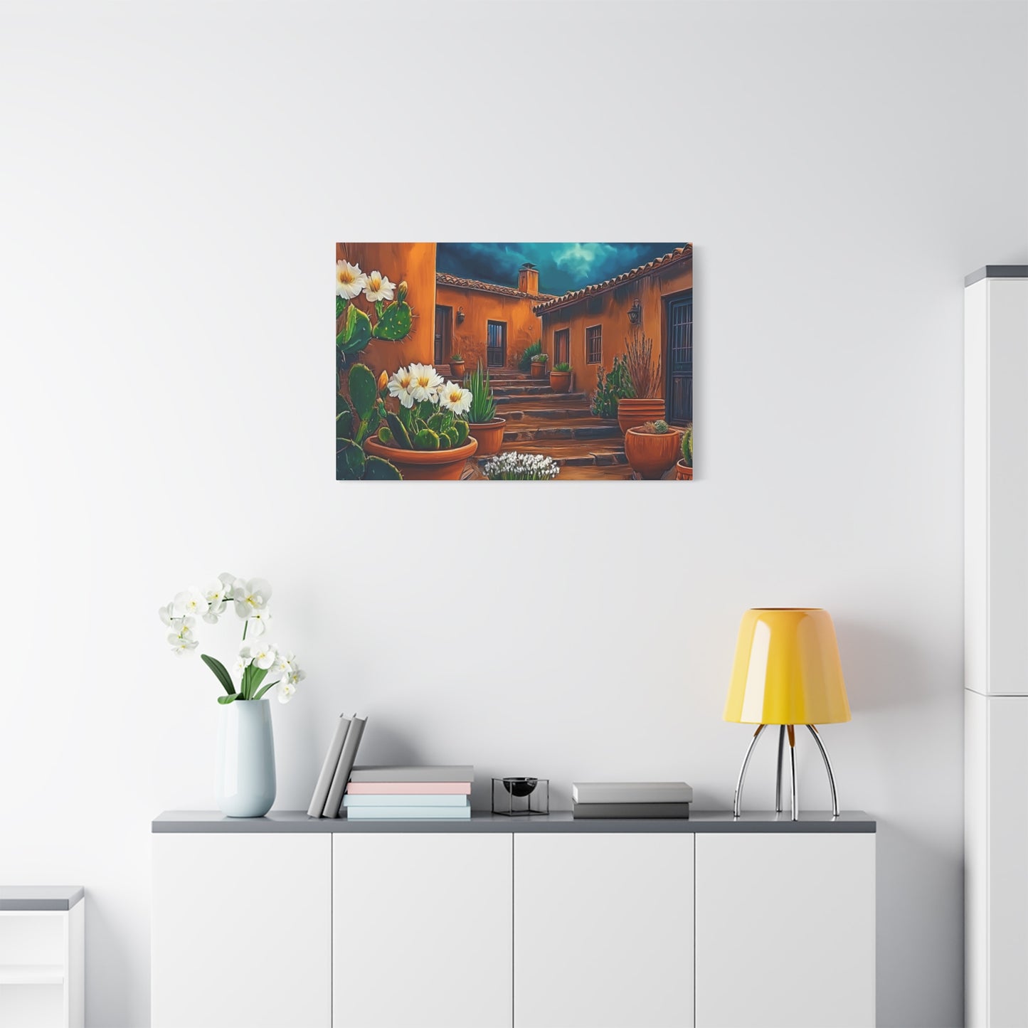 Canvas Print - NM Pueblo Cacti White Flower