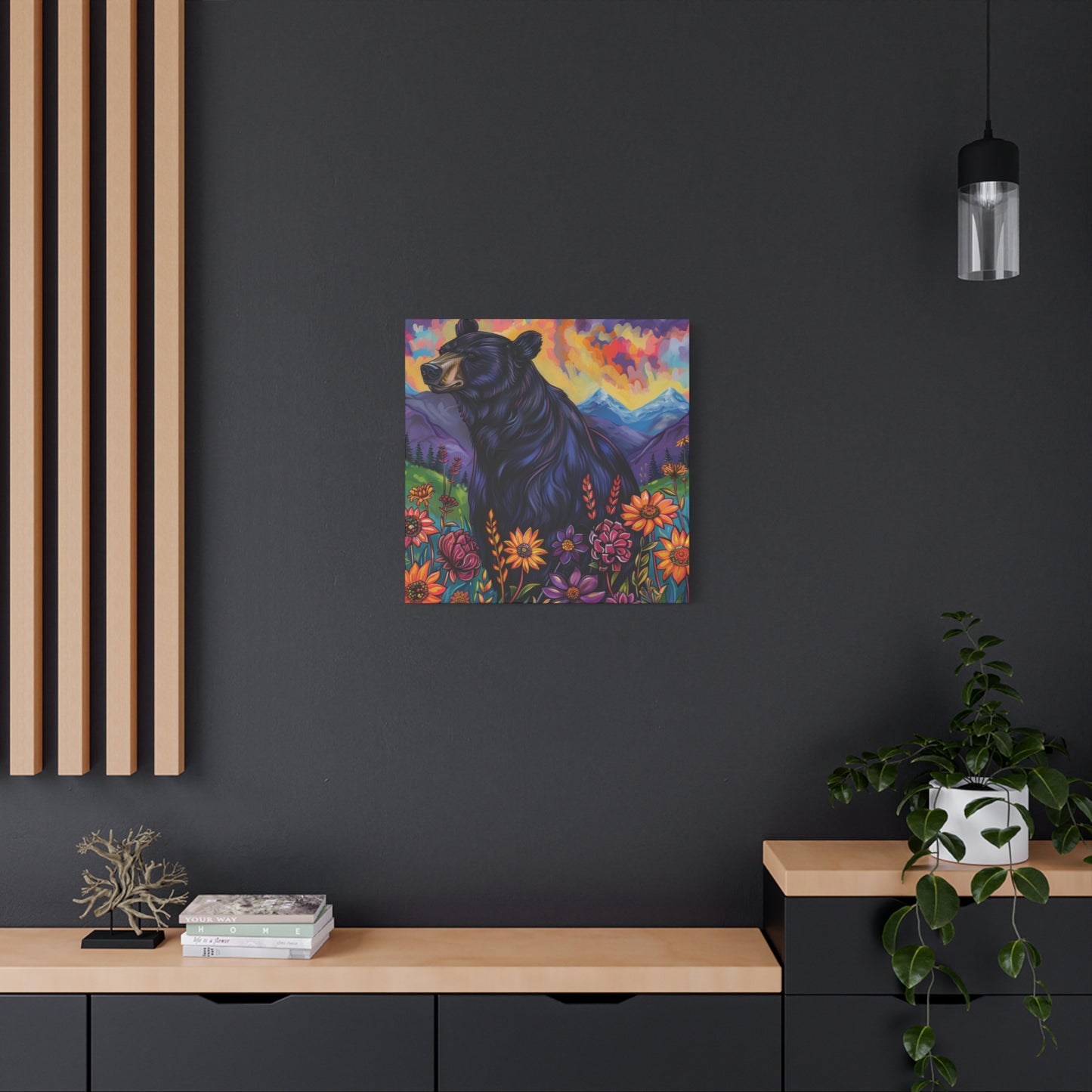 Canvas Wall Art Black Bear Purple Mountains