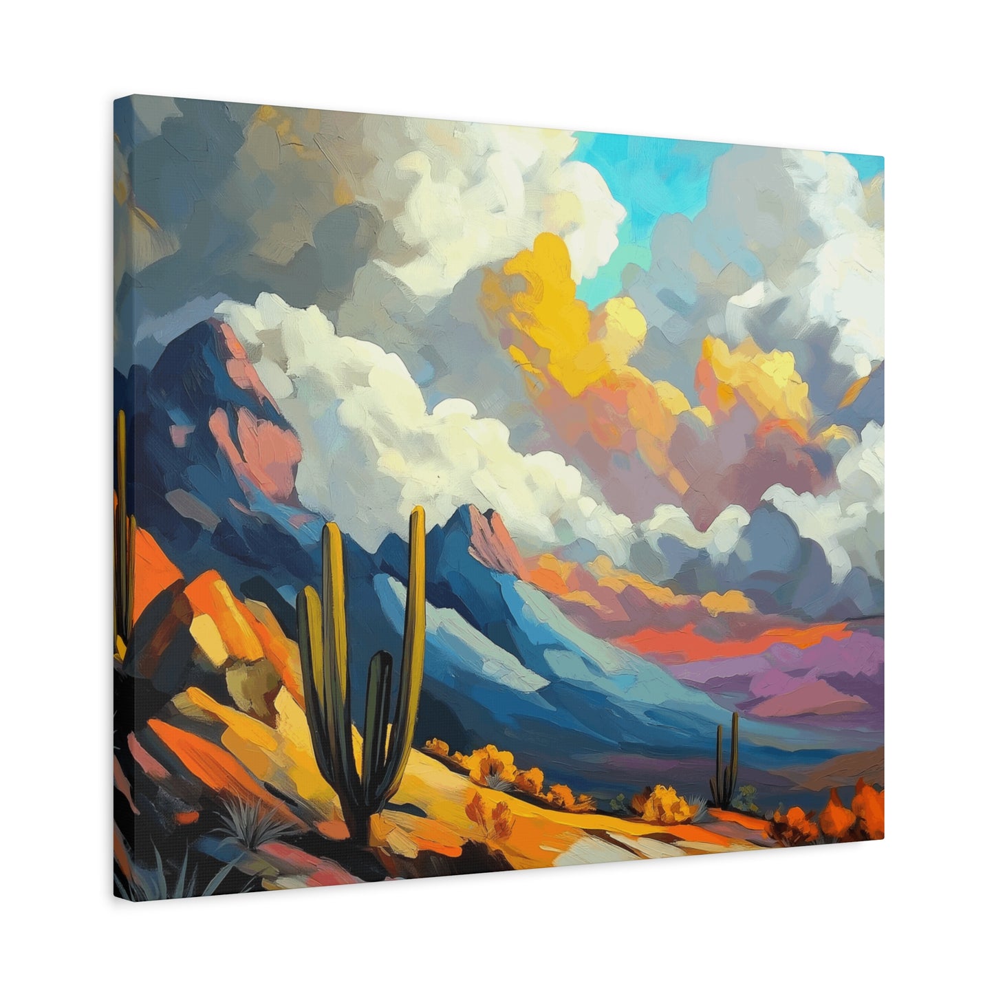 Vibrant Landscape Canvas Art - Cactus and Mountains Decor