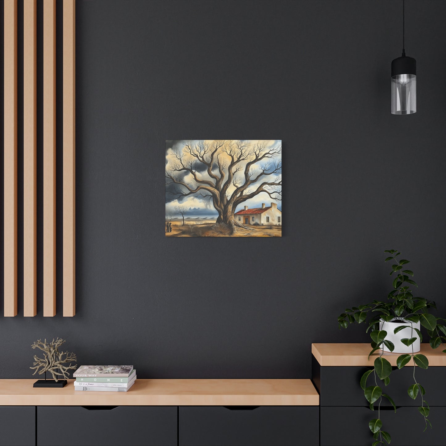 Rustic Landscape Wall Art - Clovis Tree and House Canvas Print