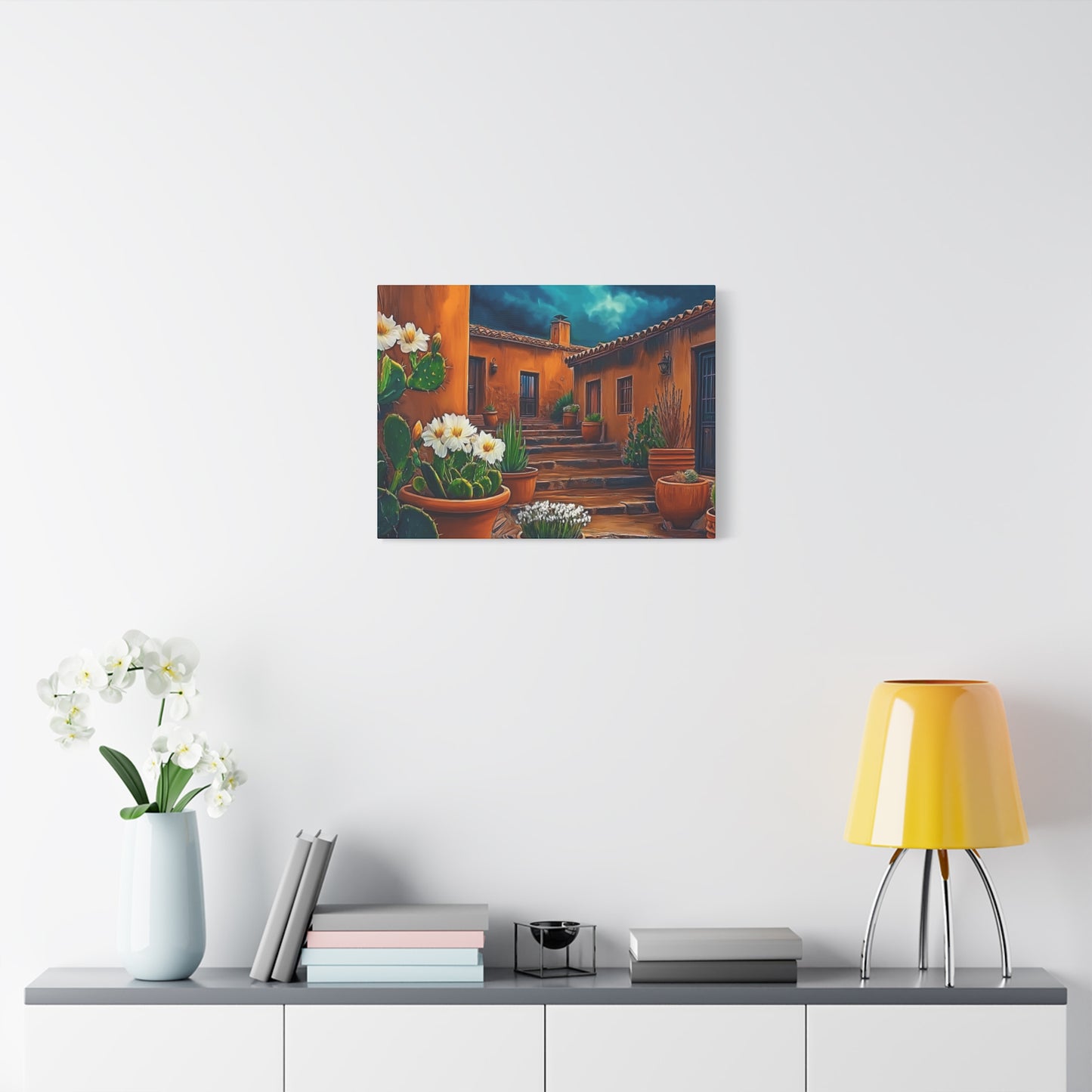 Canvas Print - NM Pueblo Cacti White Flower