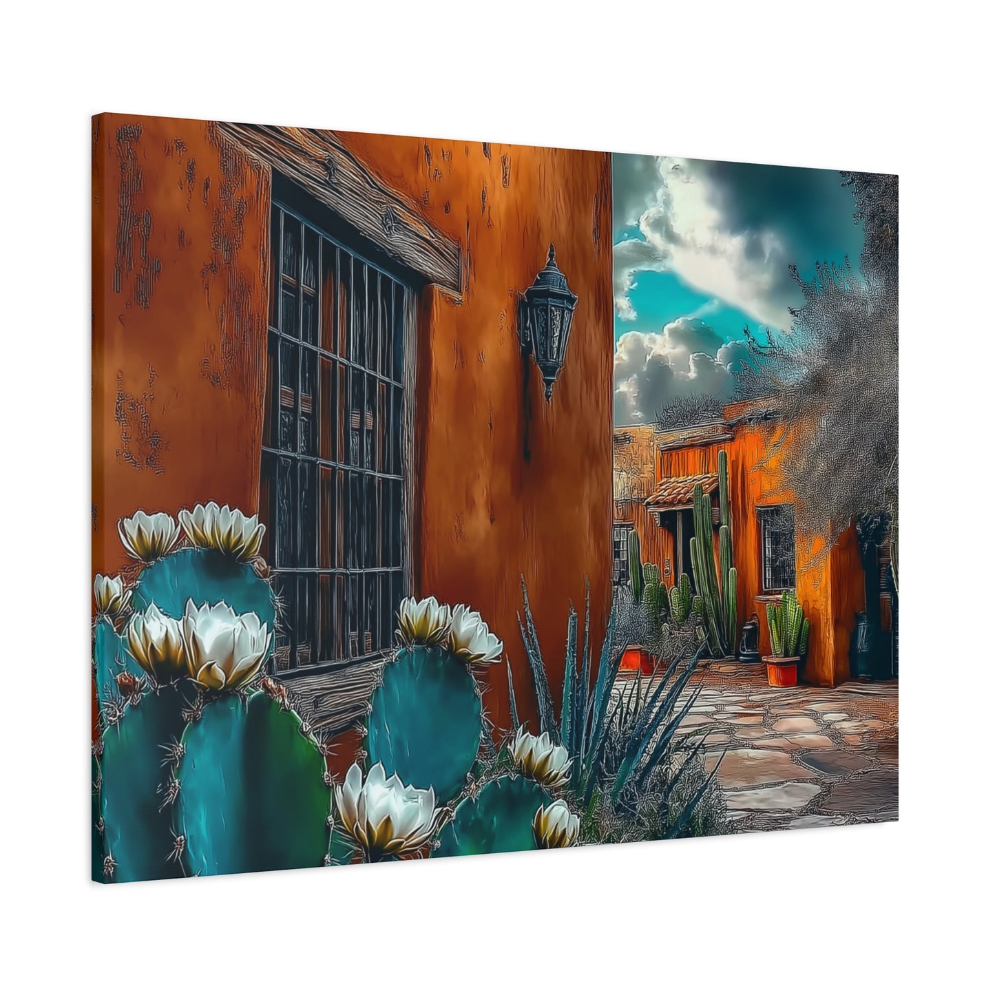 Canvas Print - NM Pueblo Casa with Cactus