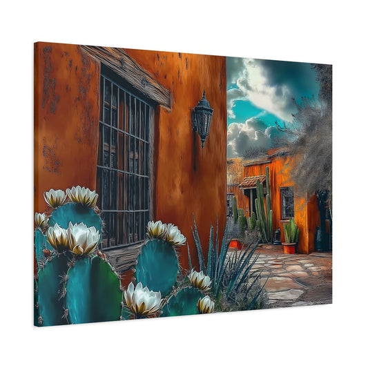 Canvas Print - NM Pueblo Casa with Cactus