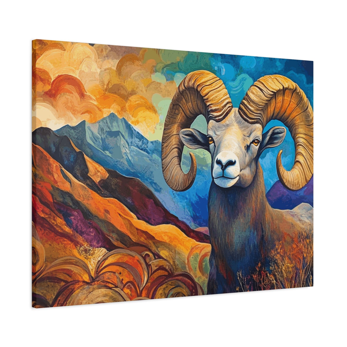 Vibrant Mountain Ram Canvas Wall Art