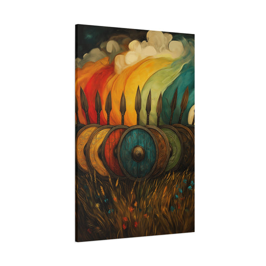 Vibrant Shield Canvas Art - Colorful Stretched Wall Decoration