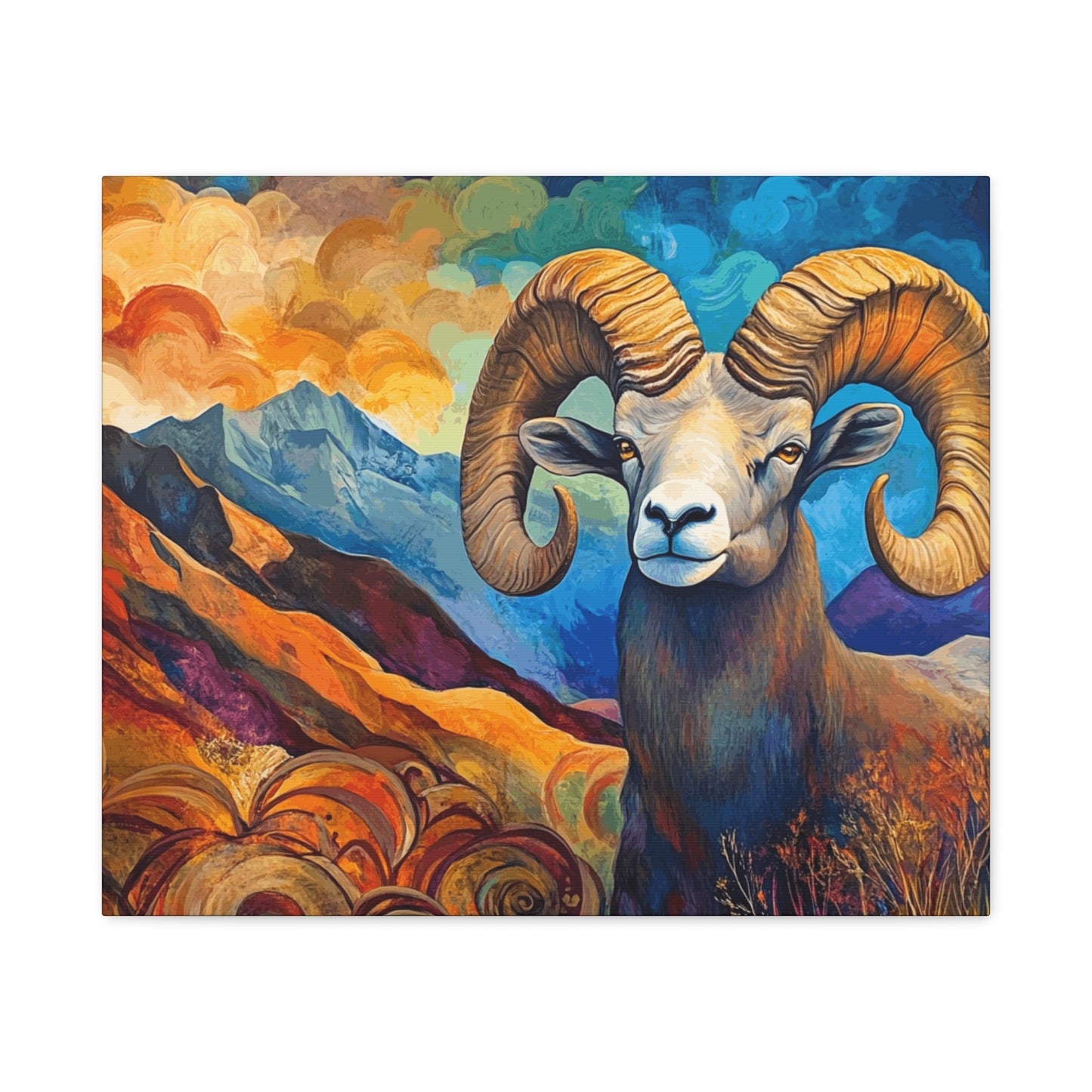 Vibrant Mountain Ram Canvas Wall Art