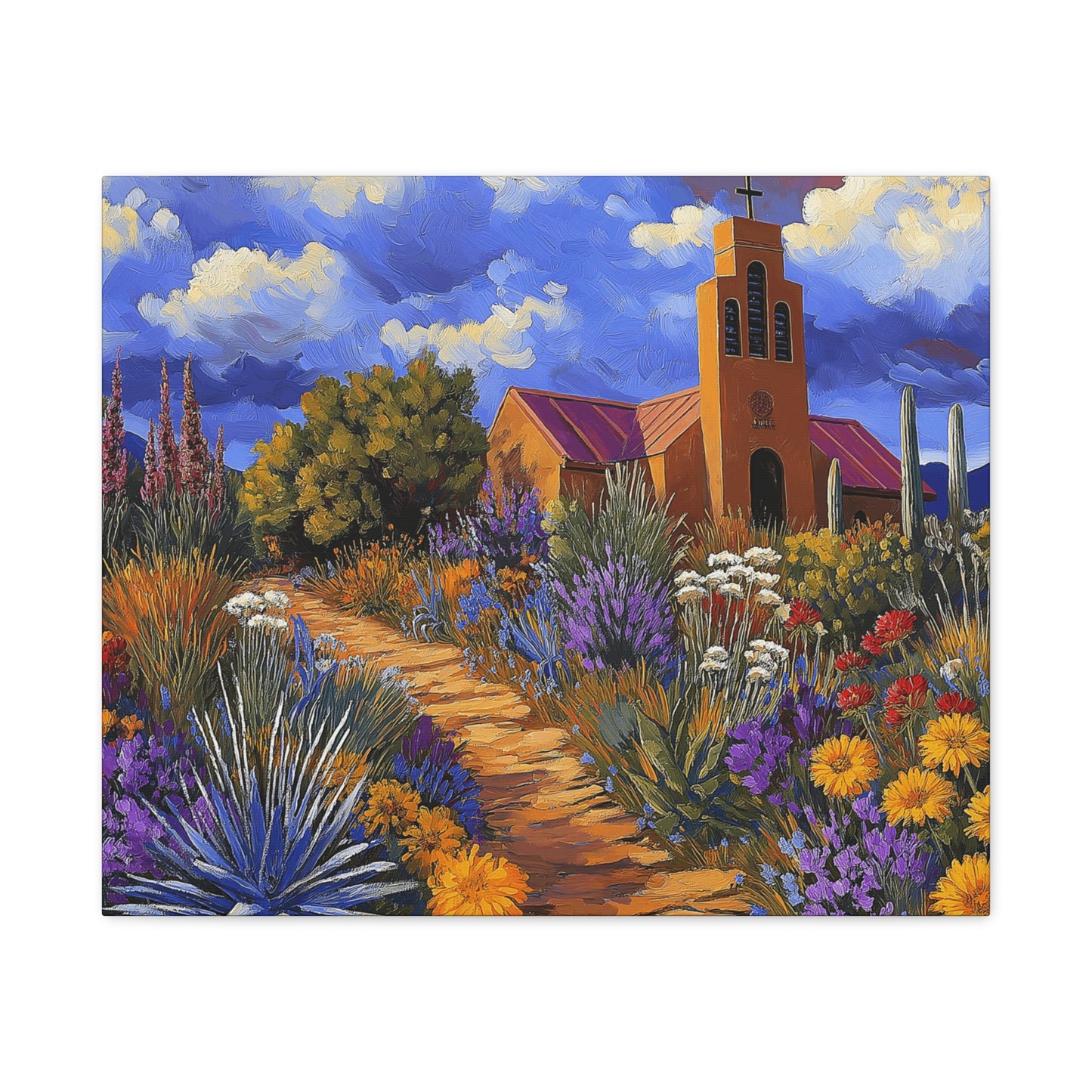 Southwest Church with Colorful Abundant Landscape