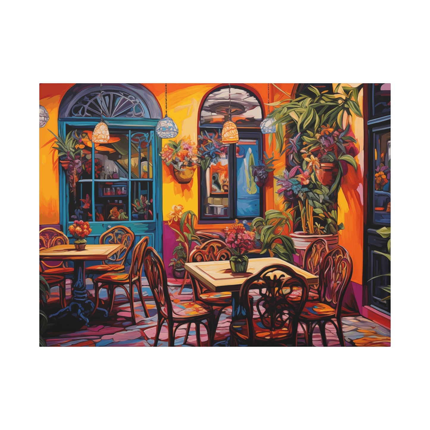 Vibrant Café Scene Matte Canvas Print - Colorful Wall Art Decor
