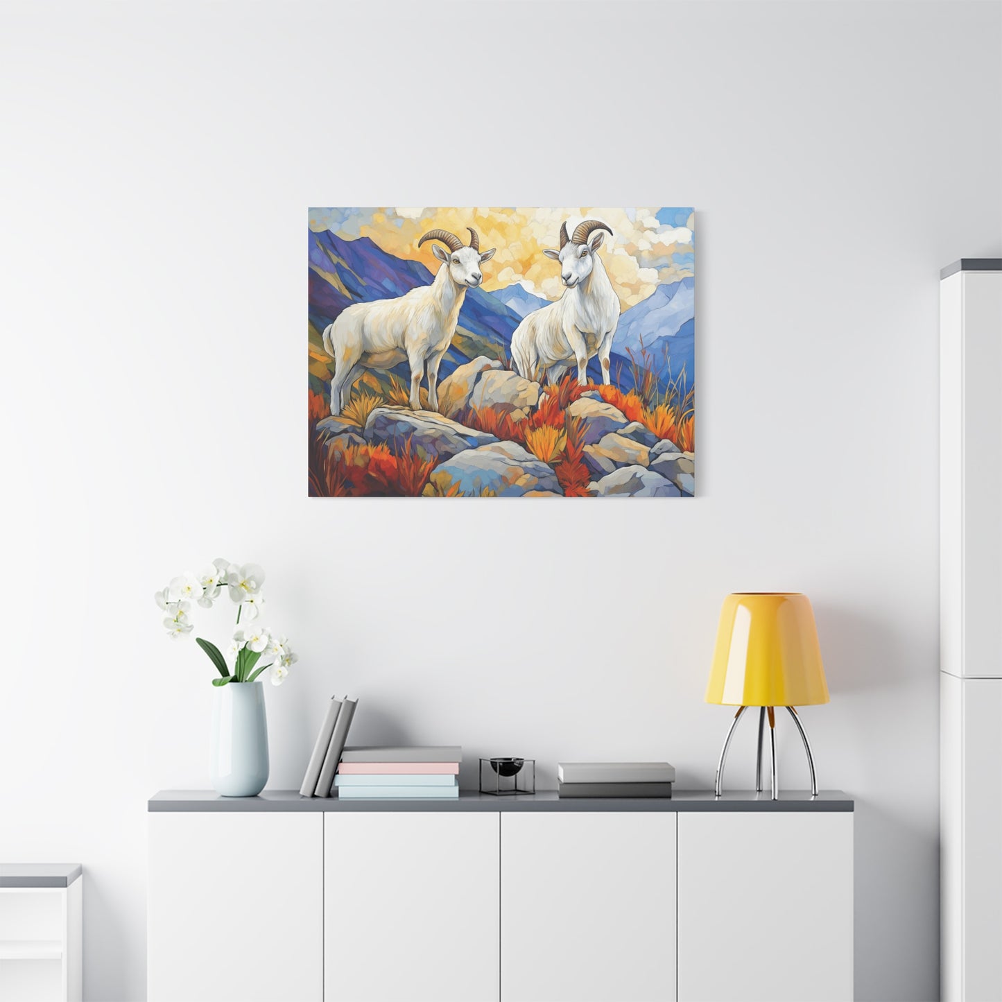 Mountain Goat Art Canvas Print - Vibrant Wildlife Decor for Nature Lovers
