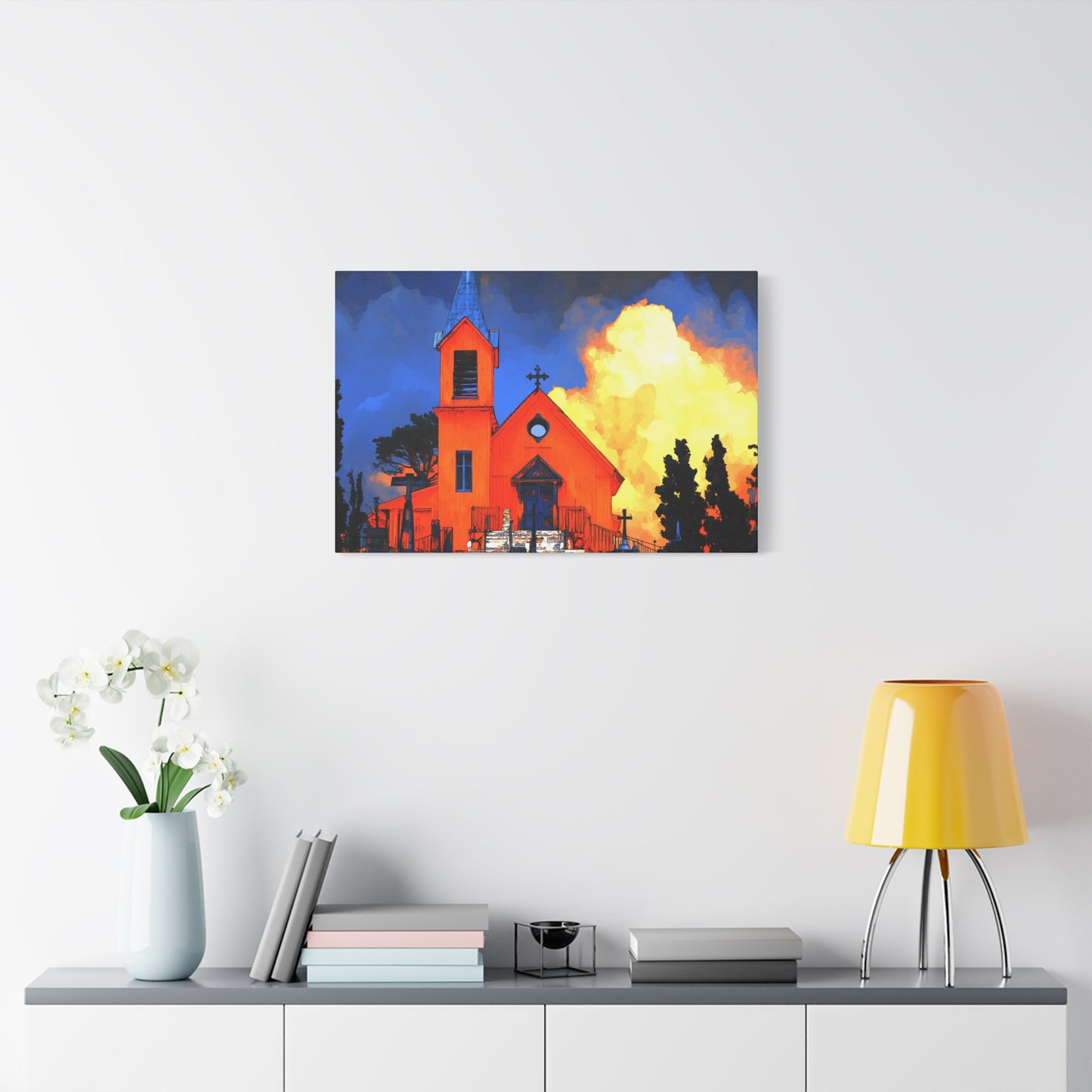 Canvas Print - Red Church & Yellow Clouds