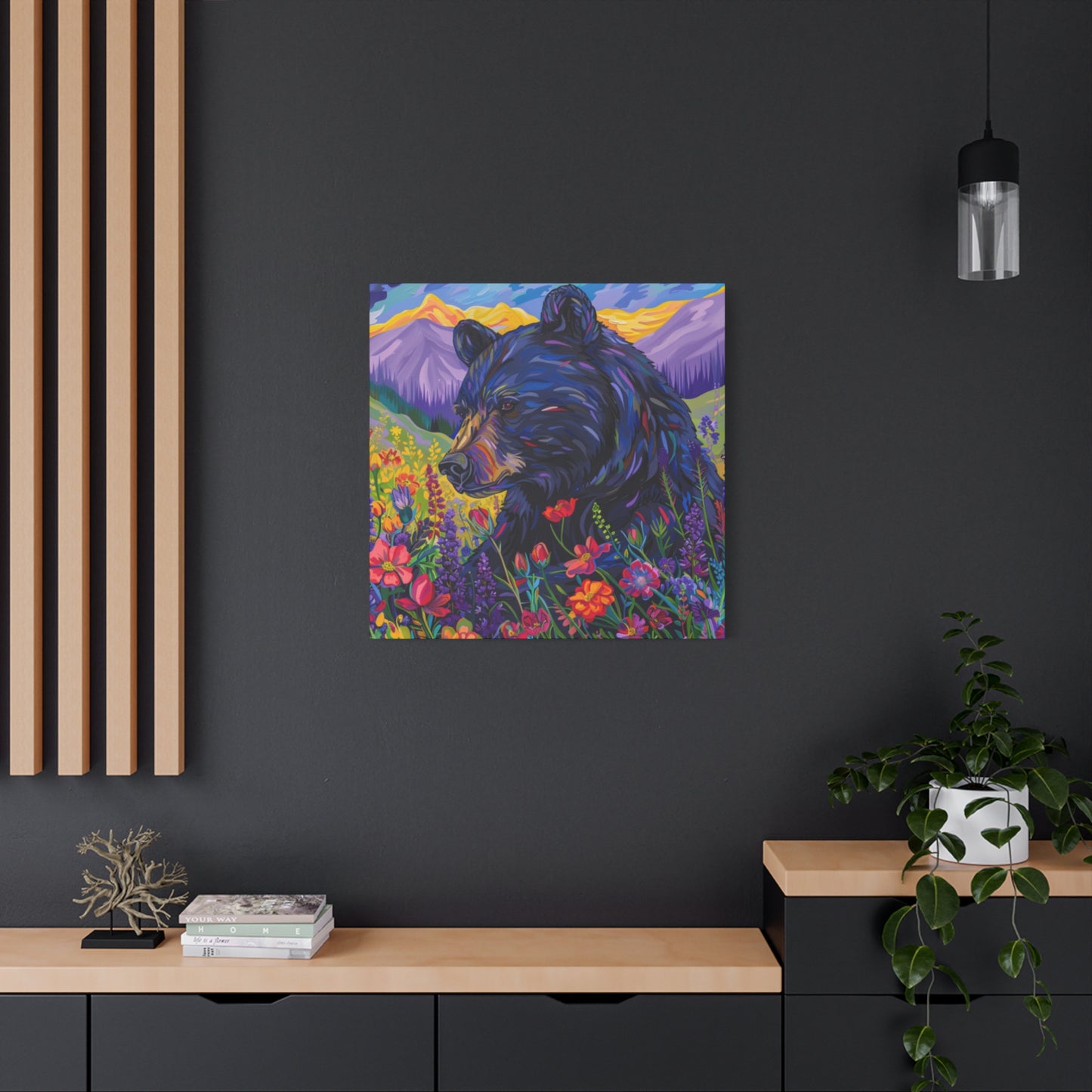 Vibrant Black Bear Canvas Wall Art
