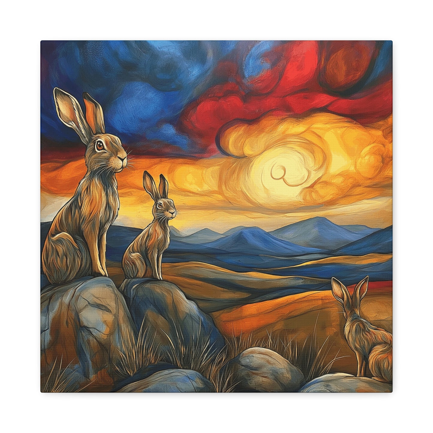 Sunset Hare Canvas Wall Art | Vibrant Nature Decor for Animal Lovers