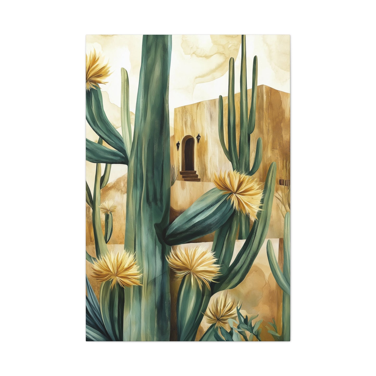 Church and Cacti Canvas Art