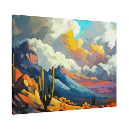 Vibrant Landscape Canvas Art - Cactus and Mountains Decor