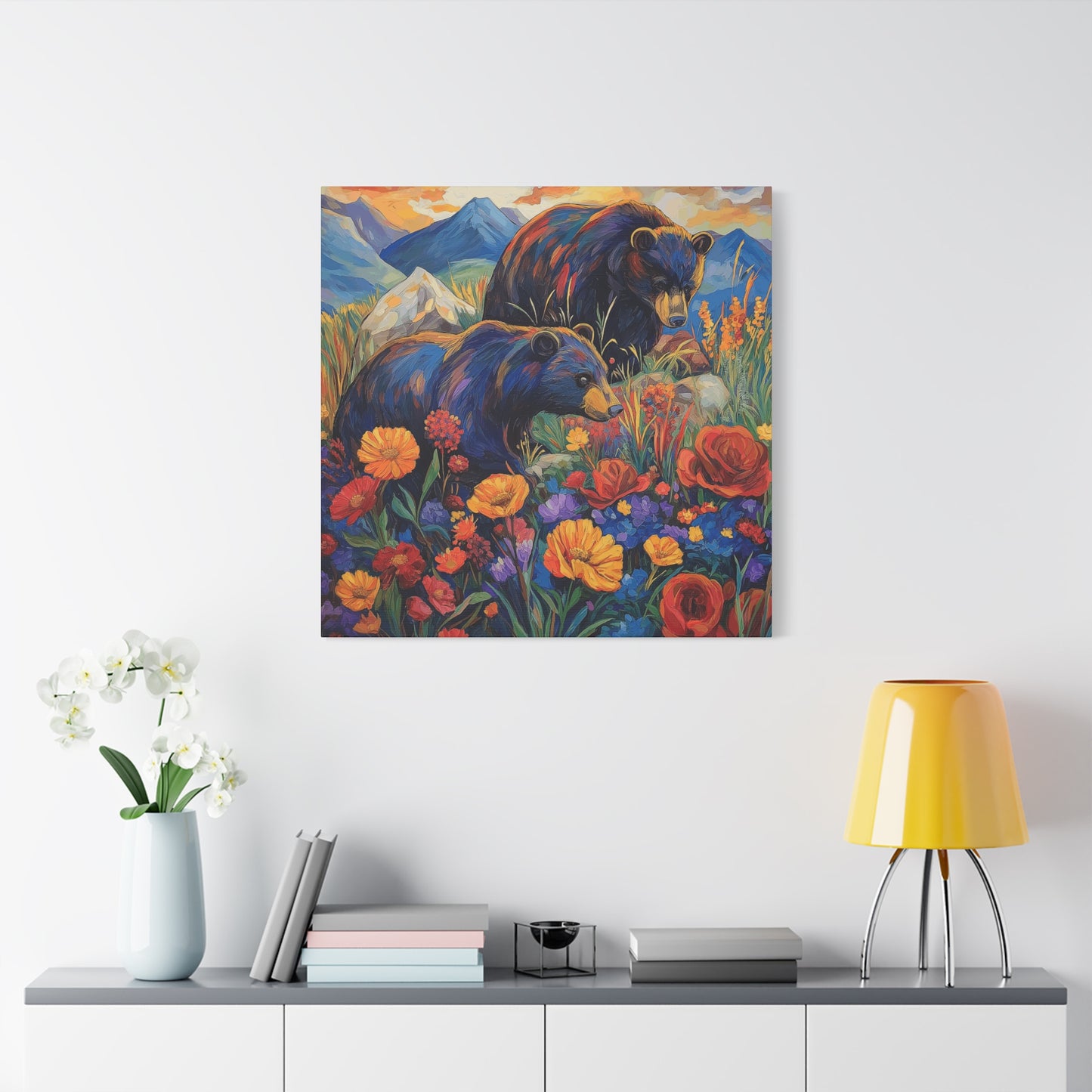 Bear & Floral Matte Canvas Art -