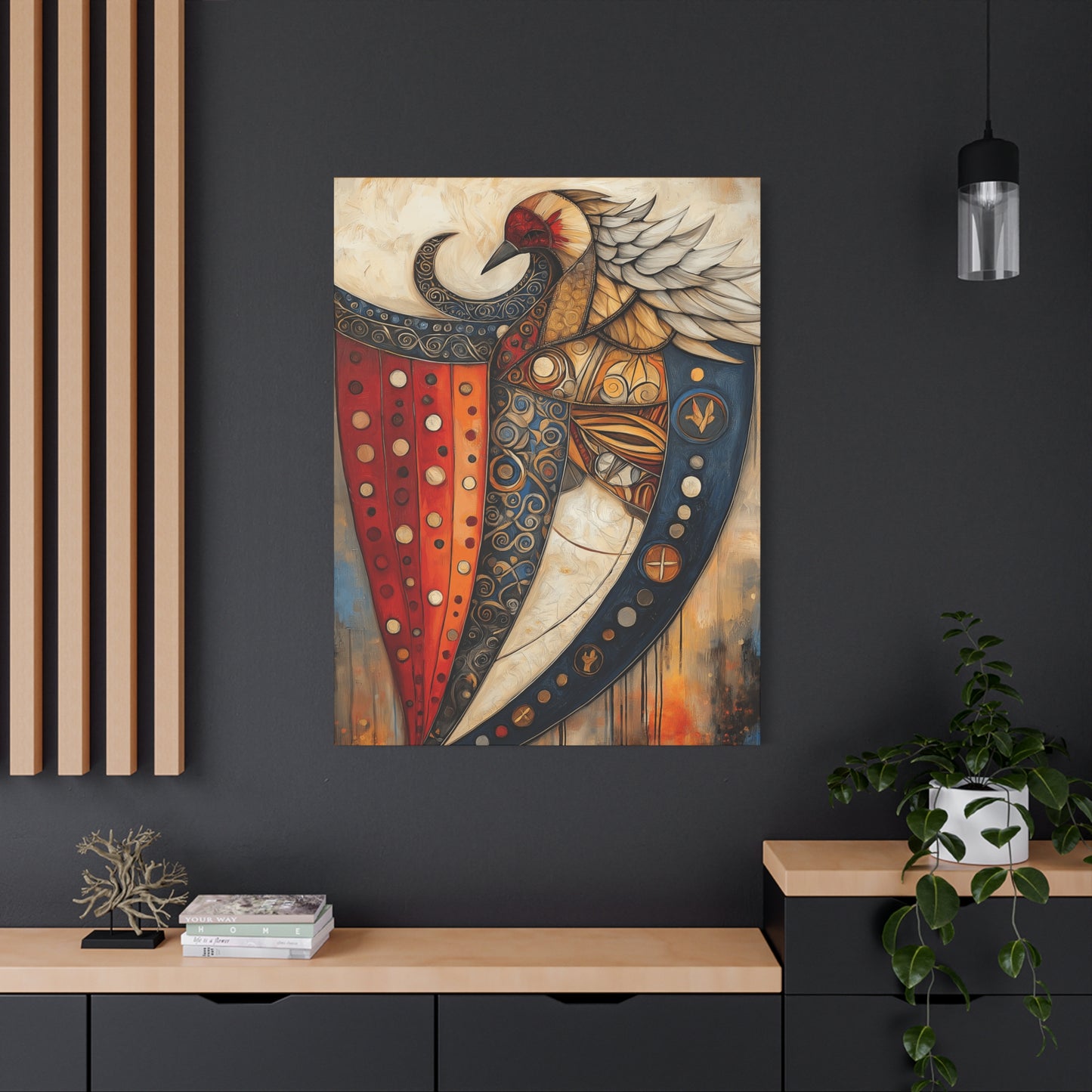 Artistic Stretched Canvas - Vibrant Shielded Bird Artwork